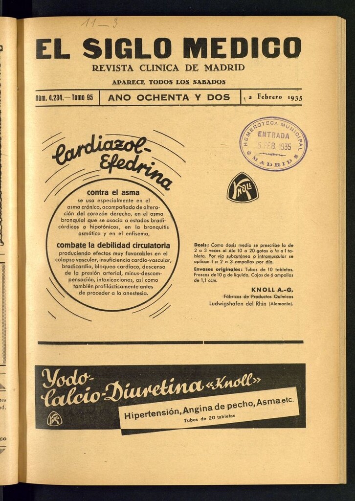 Miniatura de El Siglo médico : boletín de medicina y gaceta médica del 2 de febrero de 1935