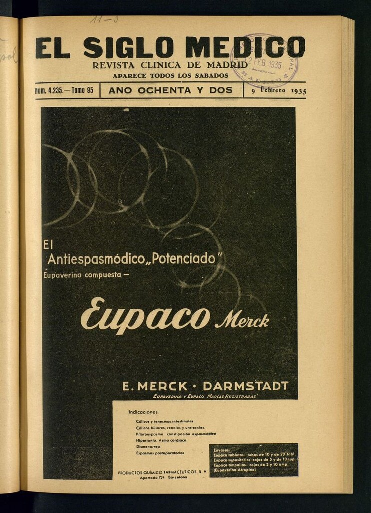 Miniatura de El Siglo médico : boletín de medicina y gaceta médica del 9 de febrero de 1935