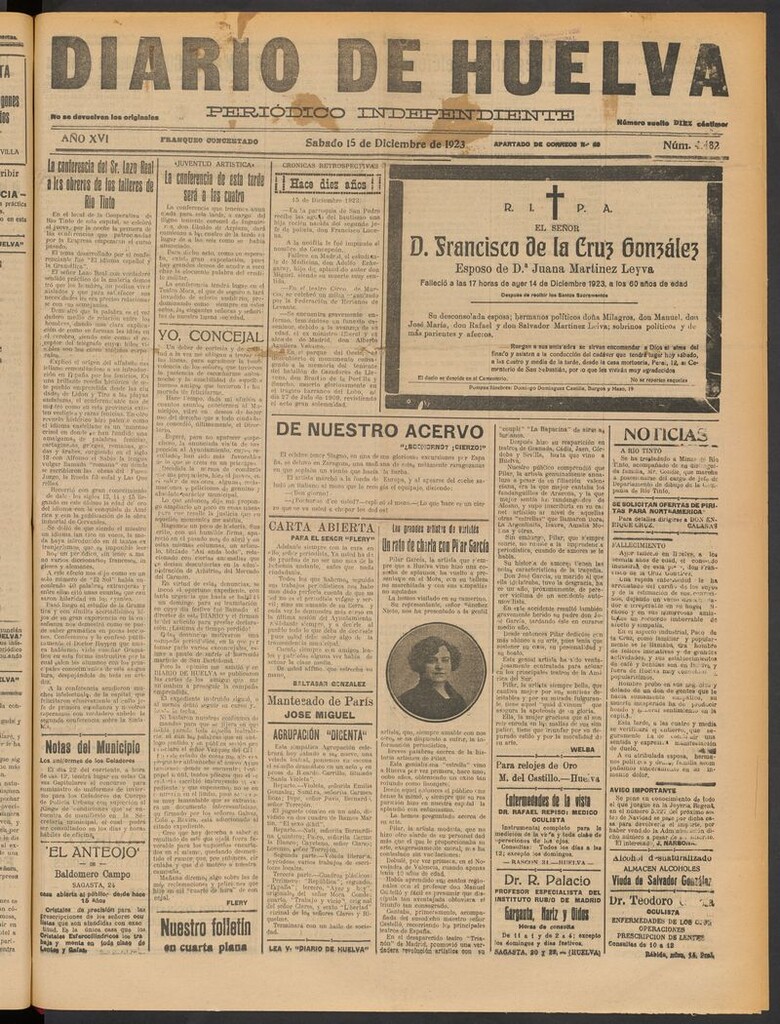 Miniatura de Diario de Huelva : periódico independiente del 15 de diciembre de 1923