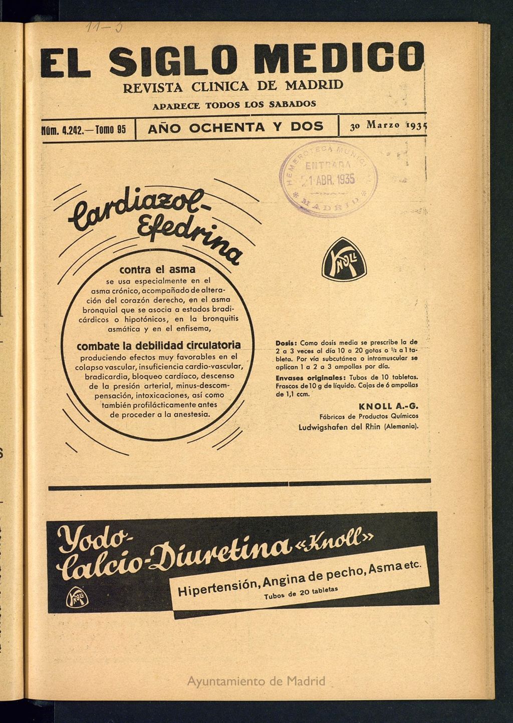 Miniatura de El Siglo médico : boletín de medicina y gaceta médica del 30 de marzo de 1935