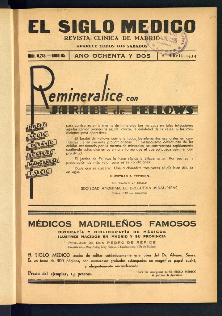Miniatura de El Siglo médico : boletín de medicina y gaceta médica del 6 de abril de 1935