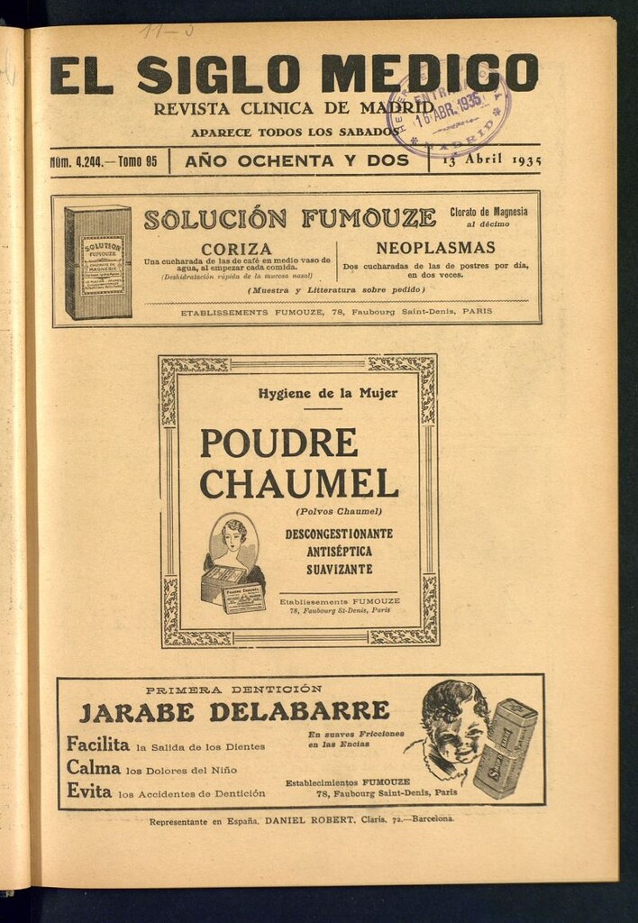Miniatura de El Siglo médico : boletín de medicina y gaceta médica del 13 de abril de 1935