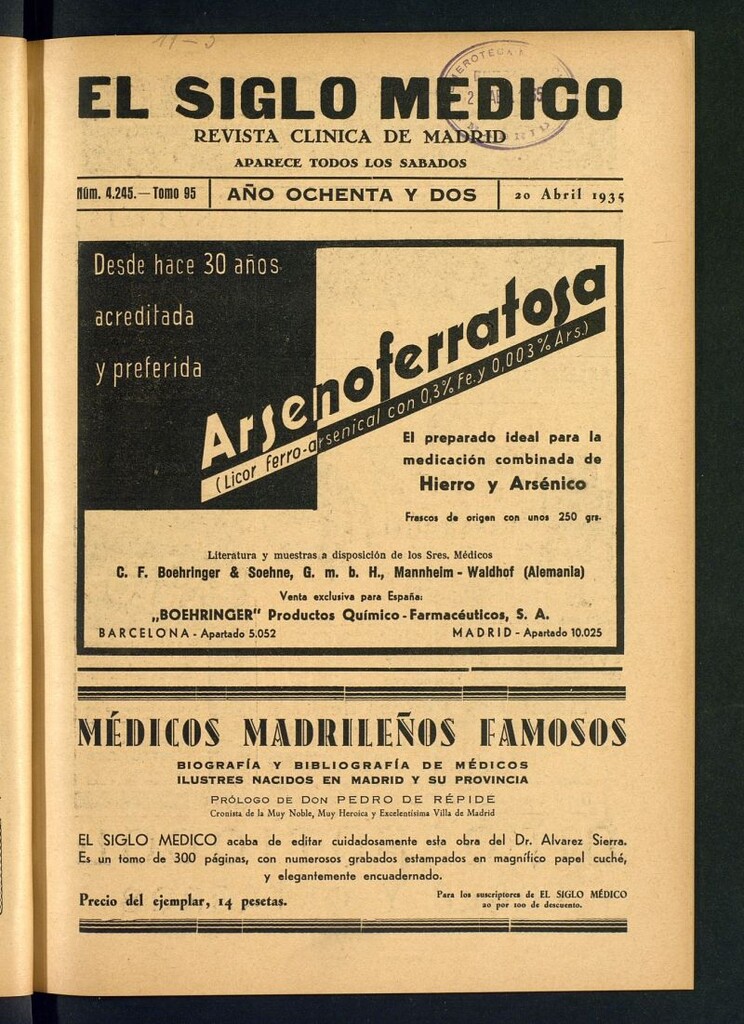 Miniatura de El Siglo médico : boletín de medicina y gaceta médica del 20 de abril de 1935