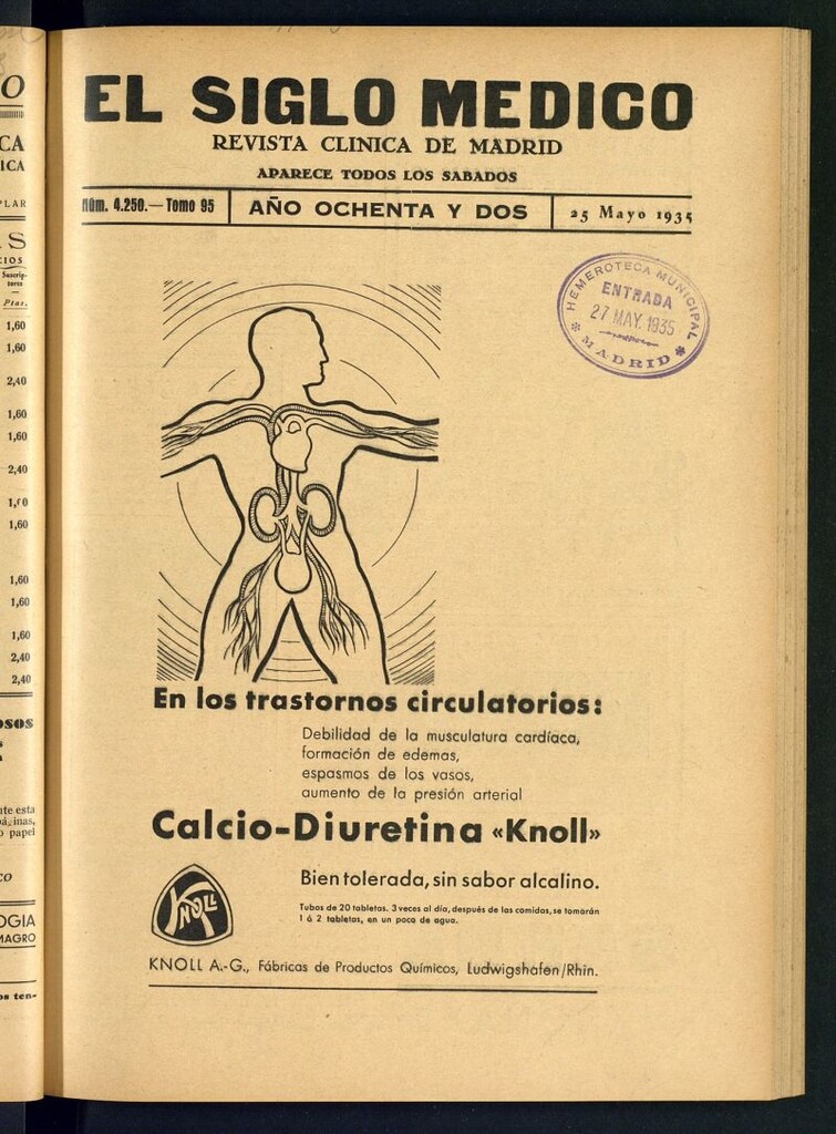 Miniatura de El Siglo médico : boletín de medicina y gaceta médica del 25 de mayo de 1935