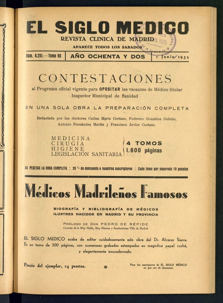 Miniatura de El Siglo médico : boletín de medicina y gaceta médica del 1 de junio de 1935