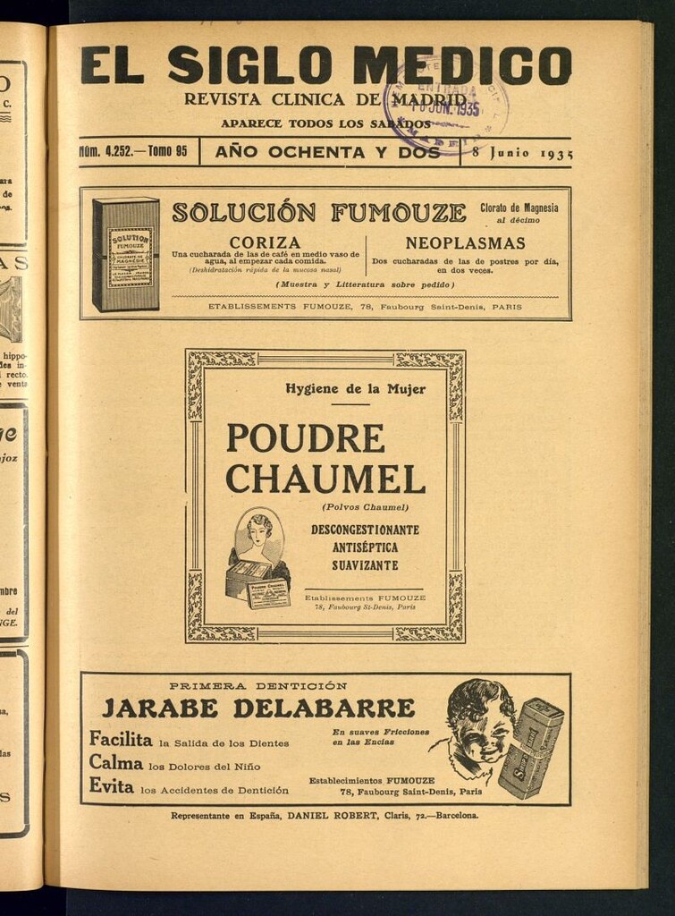 Miniatura de El Siglo médico : boletín de medicina y gaceta médica del 8 de junio de 1935