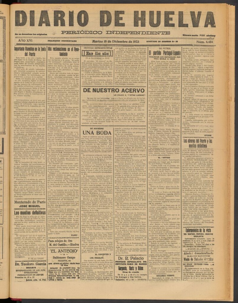 Miniatura de Diario de Huelva : periódico independiente del 18 de diciembre de 1923