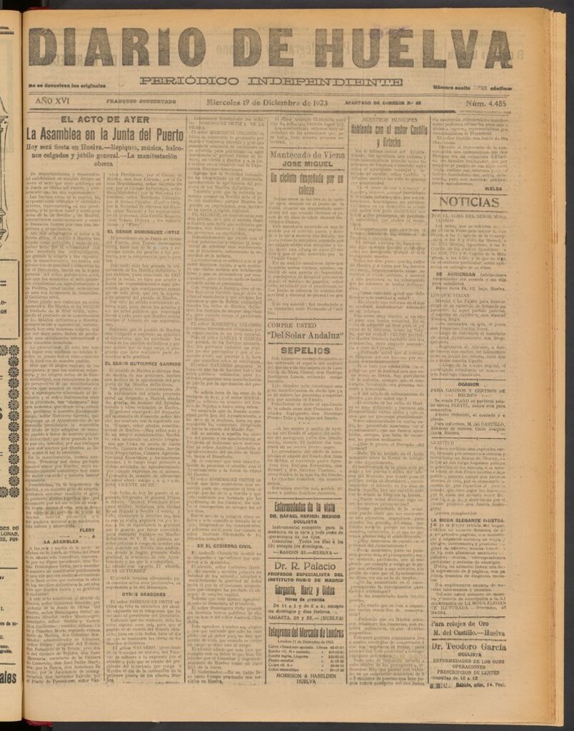Miniatura de Diario de Huelva : periódico independiente del 19 de diciembre de 1923