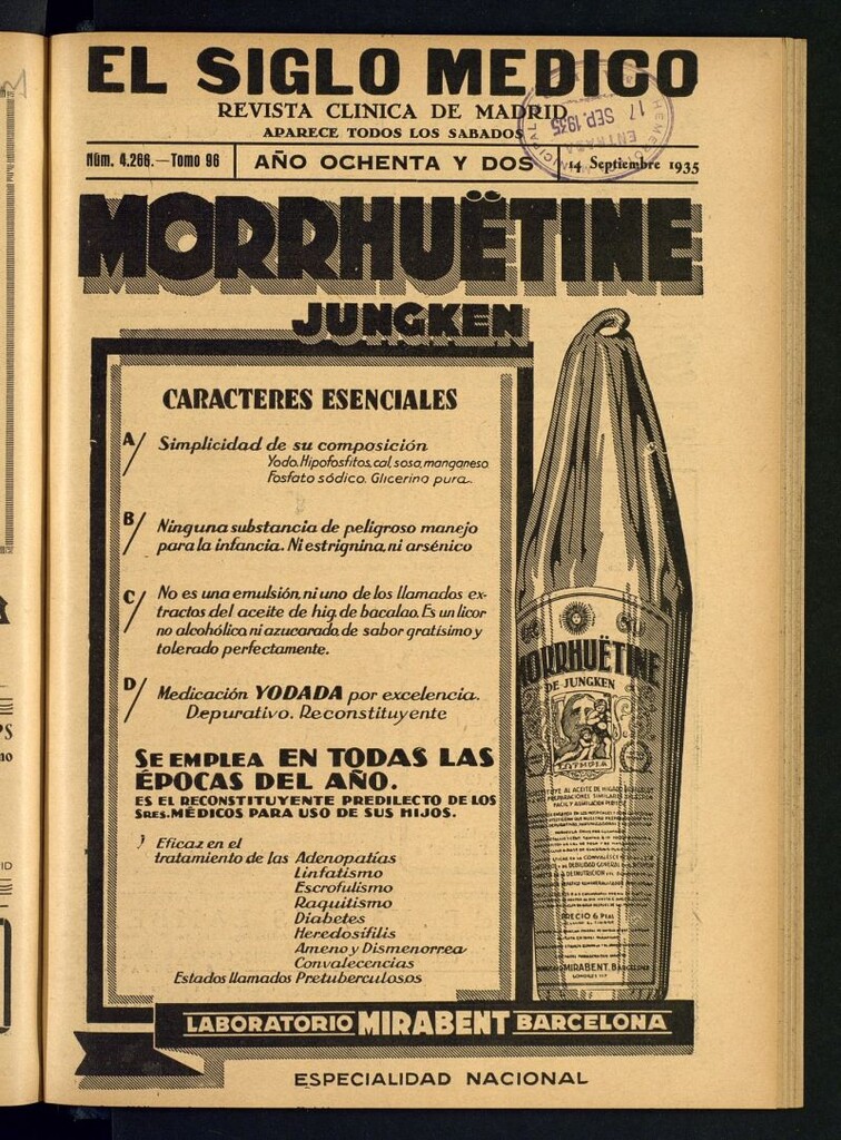 Miniatura de El Siglo médico : boletín de medicina y gaceta médica  del 14 de septiembre de 1935