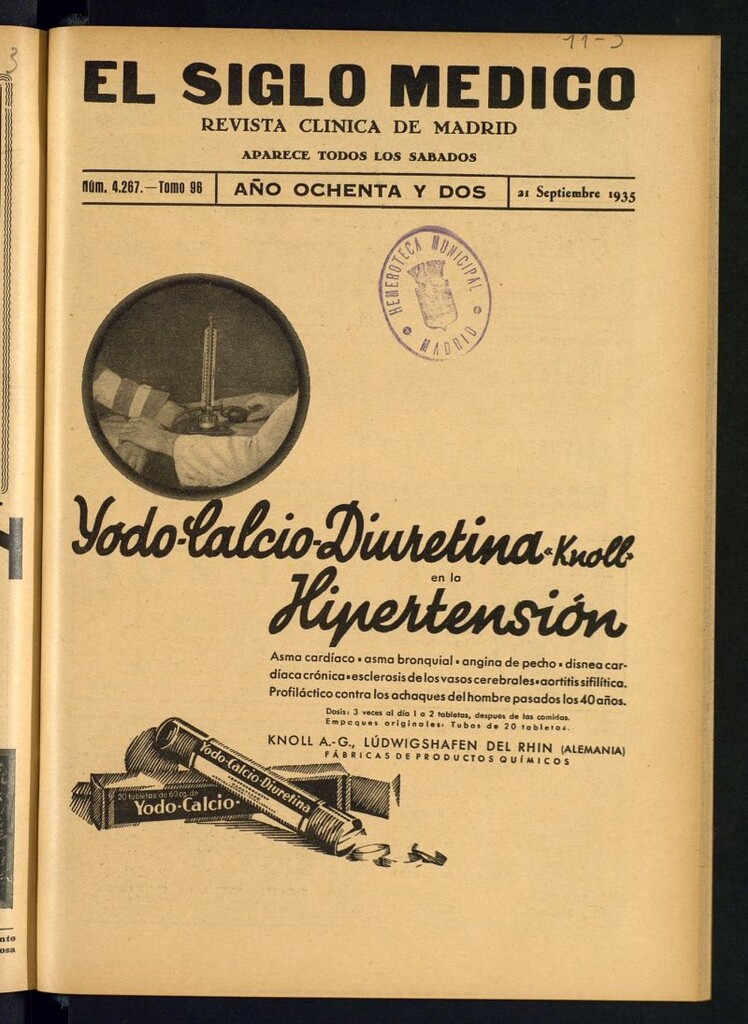 Miniatura de El Siglo médico : boletín de medicina y gaceta médica  del 21 de septiembre de 1935
