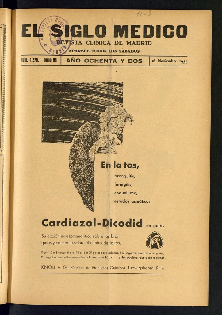 Miniatura de El Siglo médico : boletín de medicina y gaceta médica del 16 de noviembre de 1935