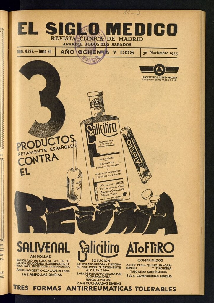Miniatura de El Siglo médico : boletín de medicina y gaceta médica del 30 de noviembre de 1935