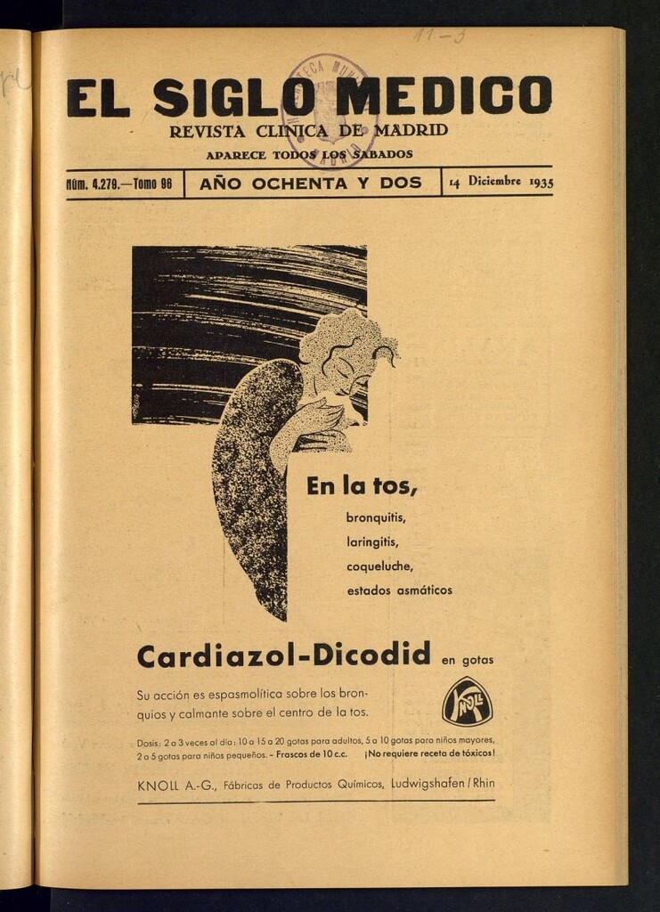 Miniatura de El Siglo médico : boletín de medicina y gaceta médica del 14 de diciembre de 1935