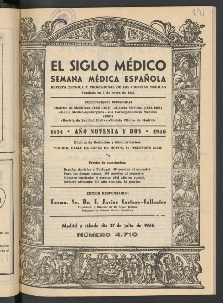Miniatura de El Siglo médico : boletín de medicina y gaceta médica del 27 de julio de 1946