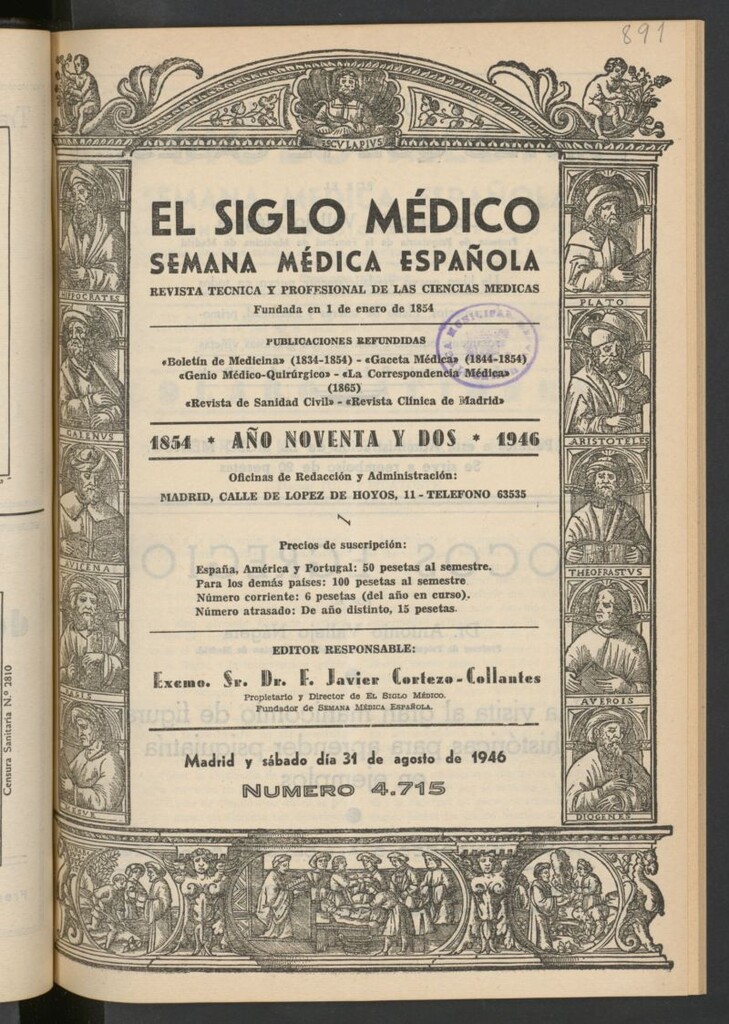 Miniatura de El Siglo médico : boletín de medicina y gaceta médica del 31 de agosto de 1946