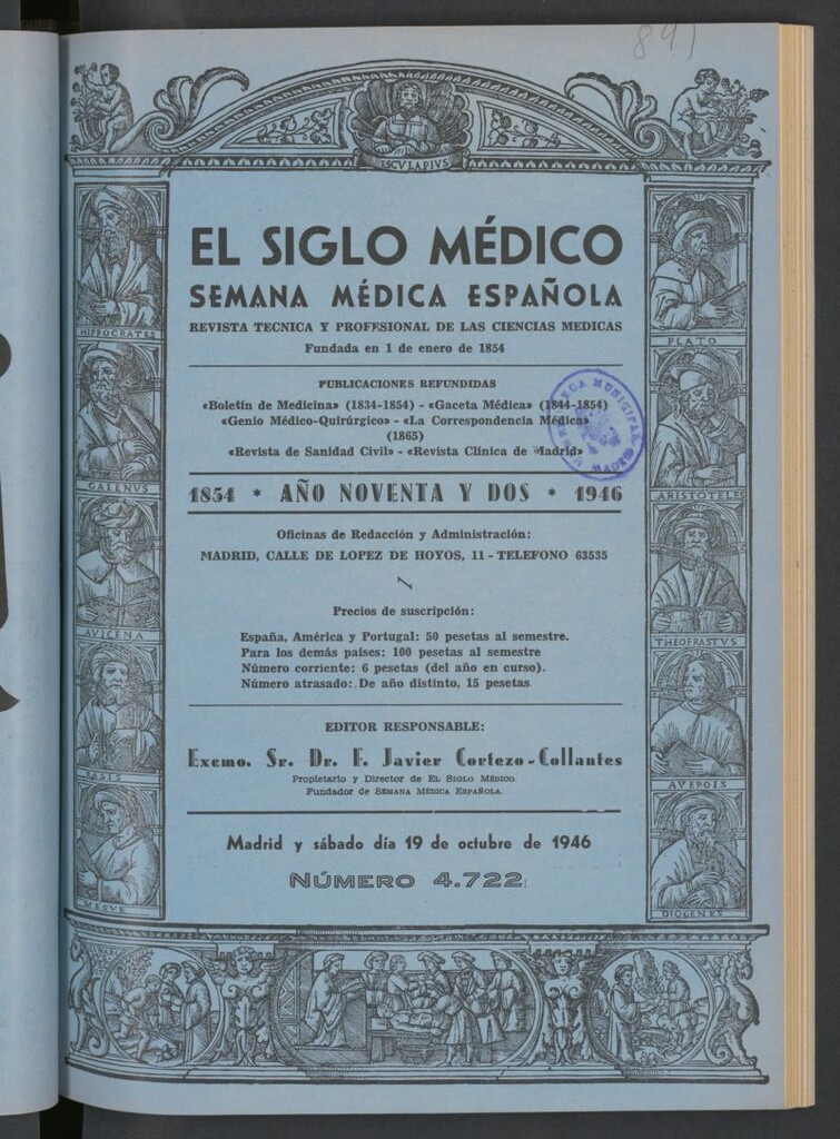Miniatura de El Siglo médico : boletín de medicina y gaceta médica del 19 de octubre de 1946