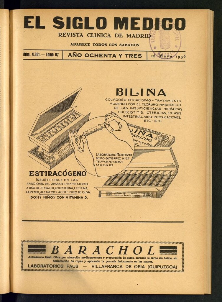 Miniatura de El Siglo médico : boletín de medicina y gaceta médica del 16 de mayo de 1936