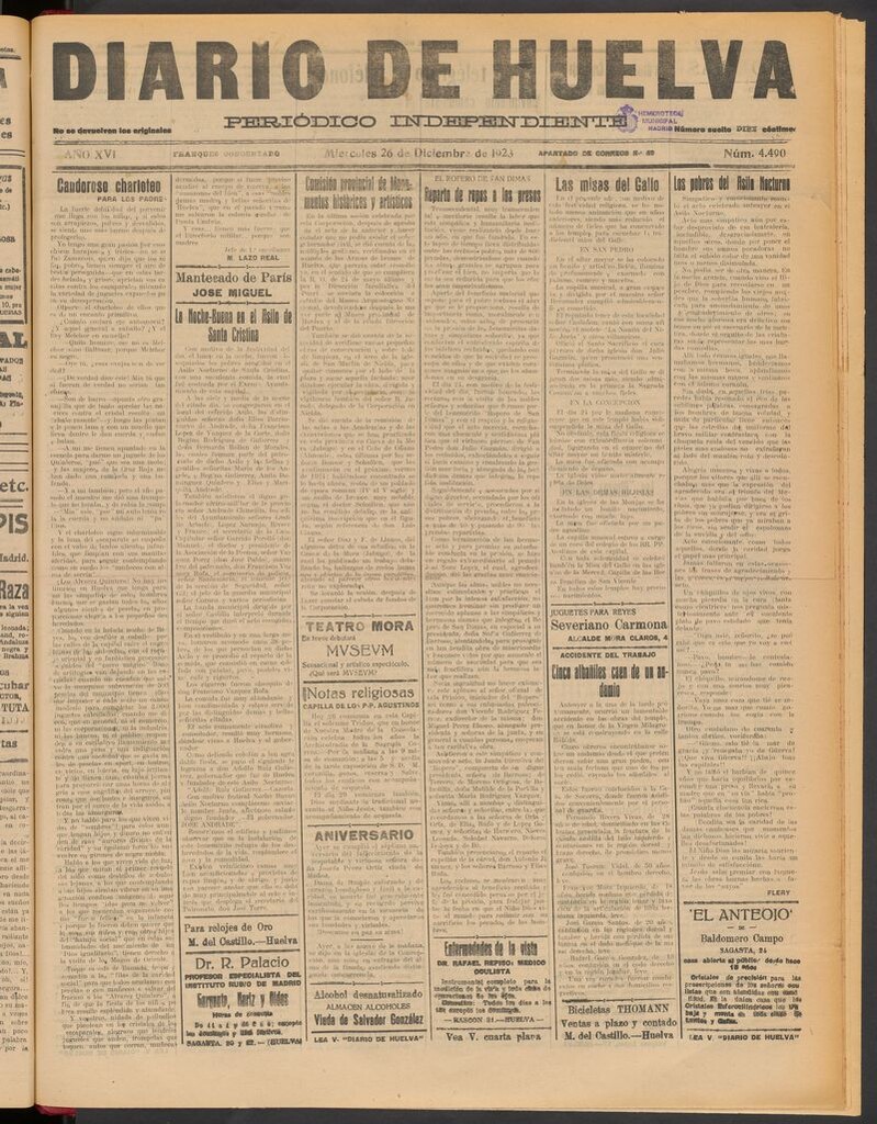 Miniatura de Diario de Huelva : periódico independiente del 26 de diciembre de 1923