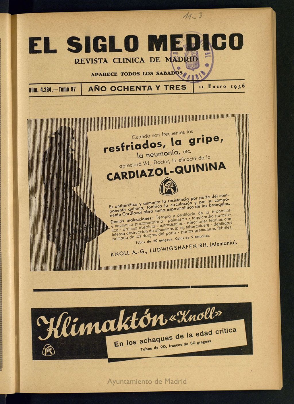 Miniatura de El Siglo médico : boletín de medicina y gaceta médica del 11 de enero de 1936