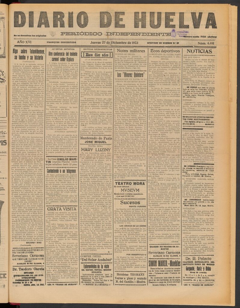 Miniatura de Diario de Huelva : periódico independiente del 27 de diciembre de 1923