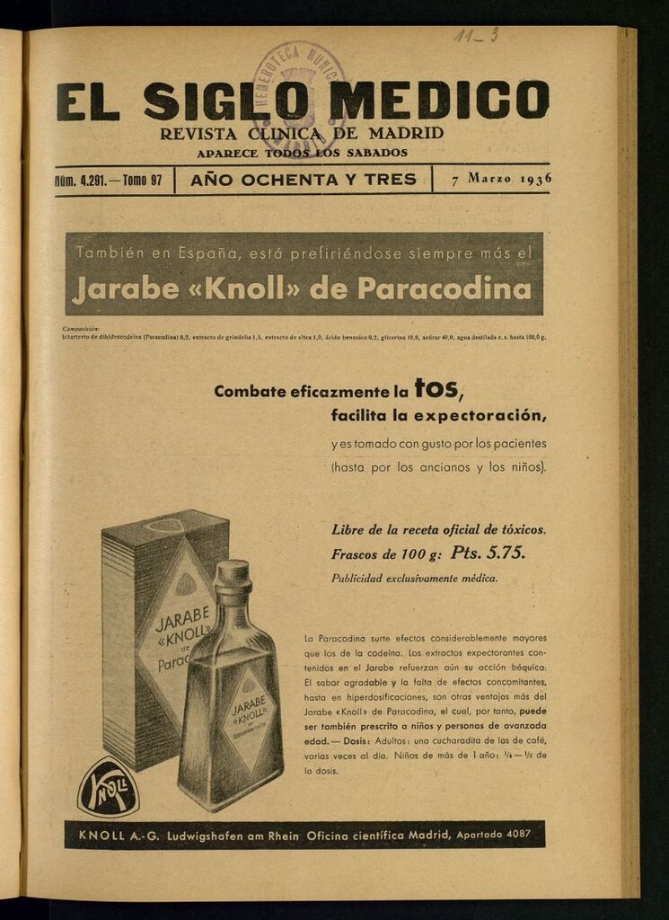 Miniatura de El Siglo médico : boletín de medicina y gaceta médica del 7 de marzo de 1936