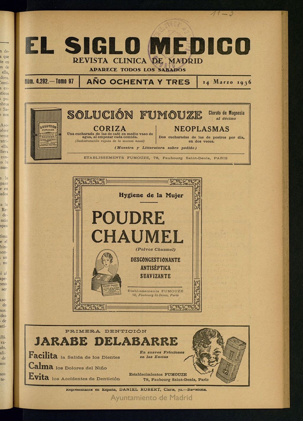 Miniatura de El Siglo médico : boletín de medicina y gaceta médica del 14 de marzo de 1936