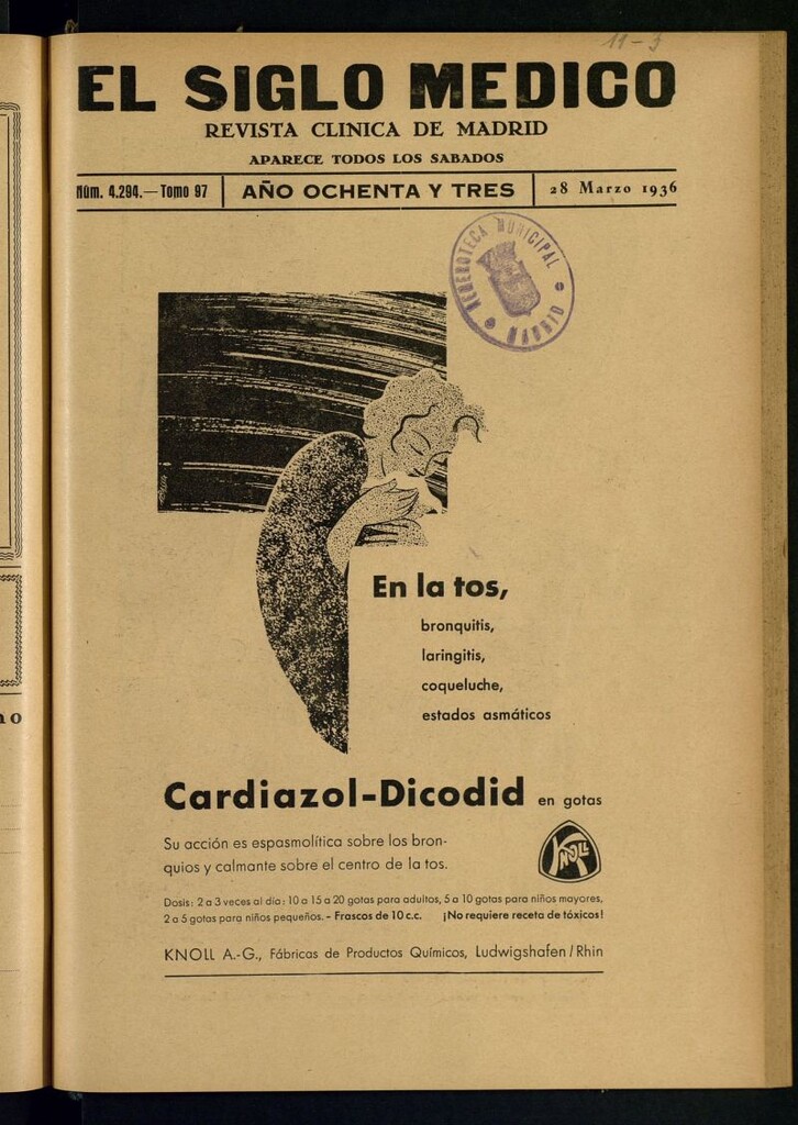 Miniatura de El Siglo médico : boletín de medicina y gaceta médica del 28 de marzo de 1936