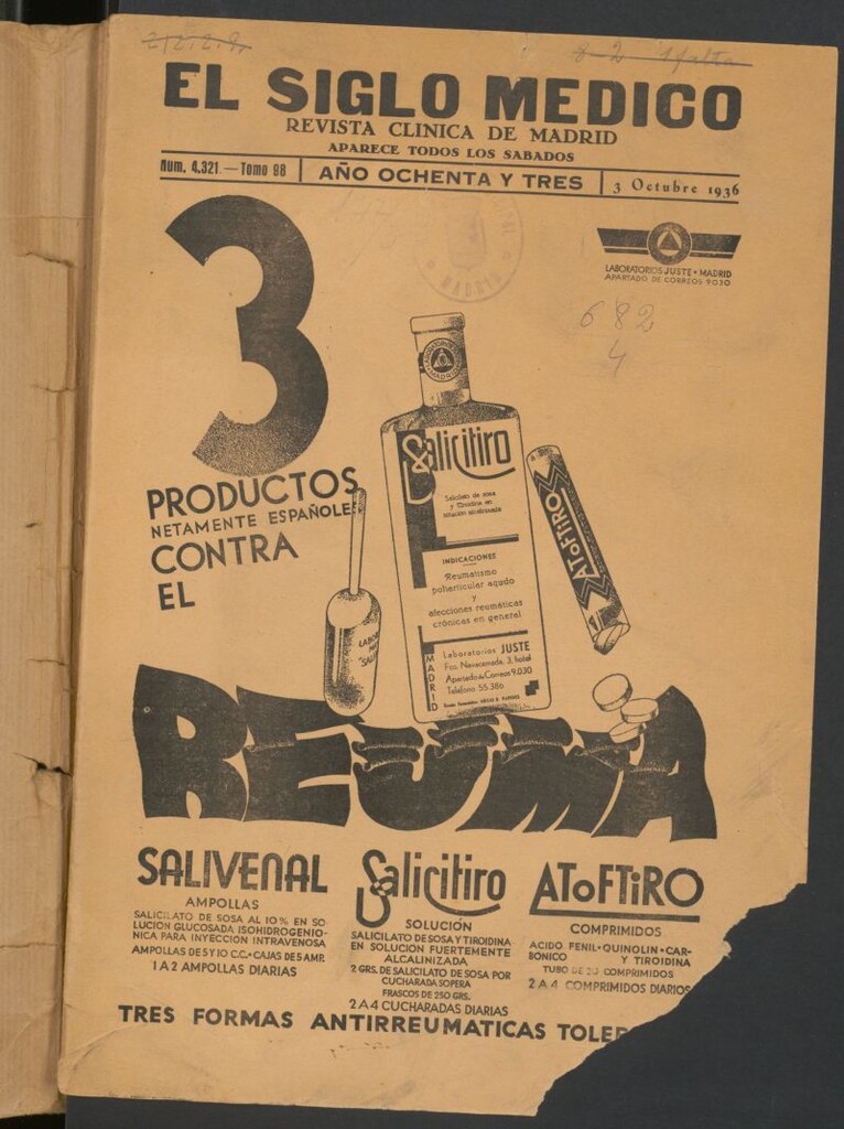 Miniatura de El Siglo médico : boletín de medicina y gaceta médica del 3 de octubre de 1936