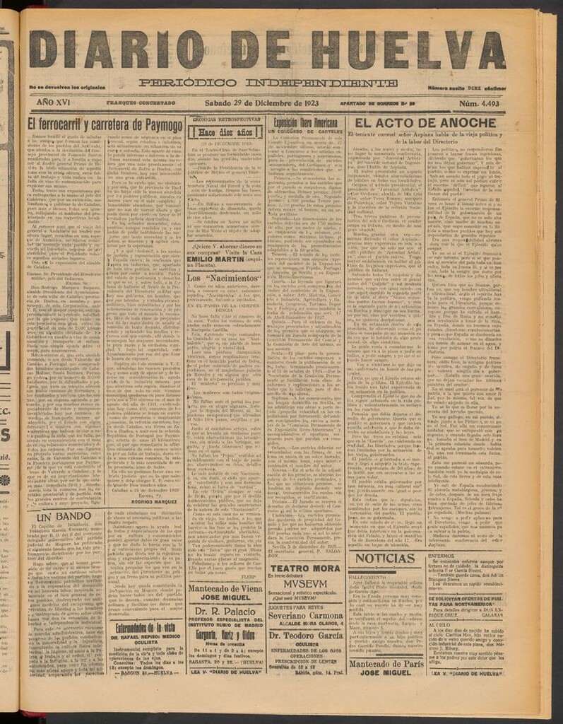 Miniatura de Diario de Huelva : periódico independiente del 29 de diciembre de 1923