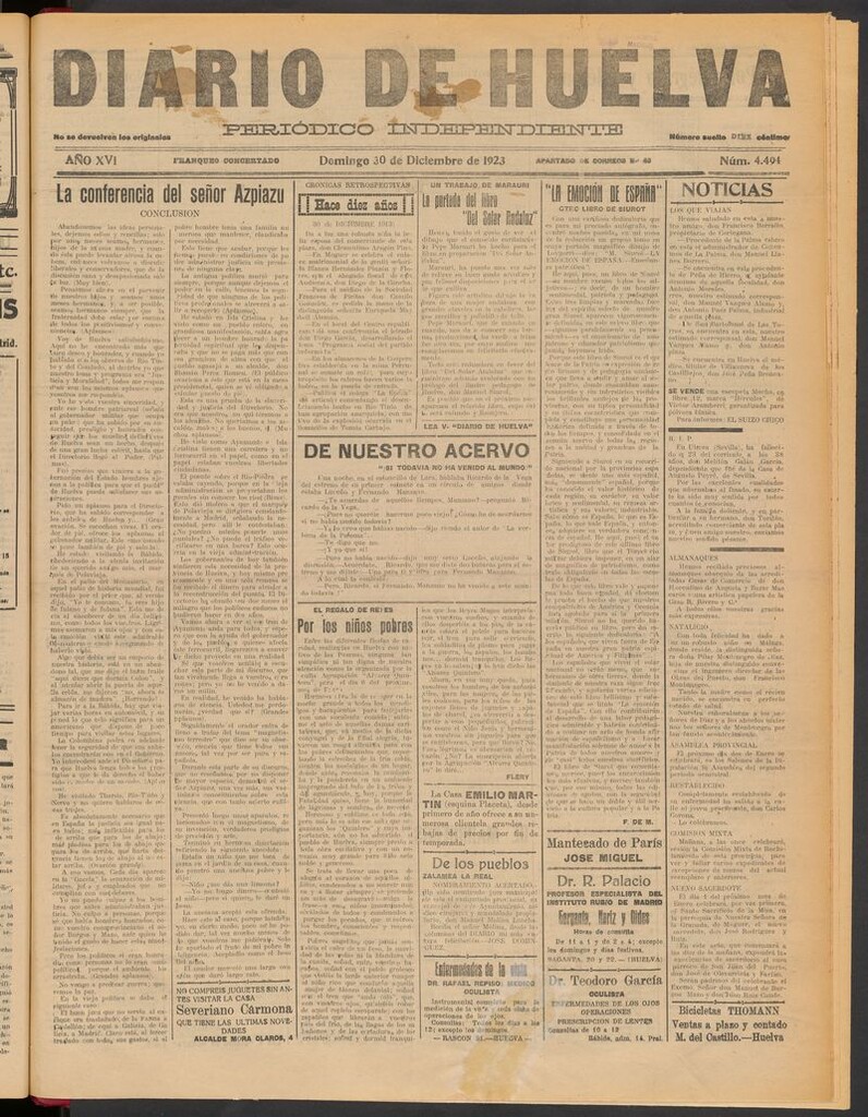 Miniatura de Diario de Huelva : periódico independiente del 30 de diciembre de 1923