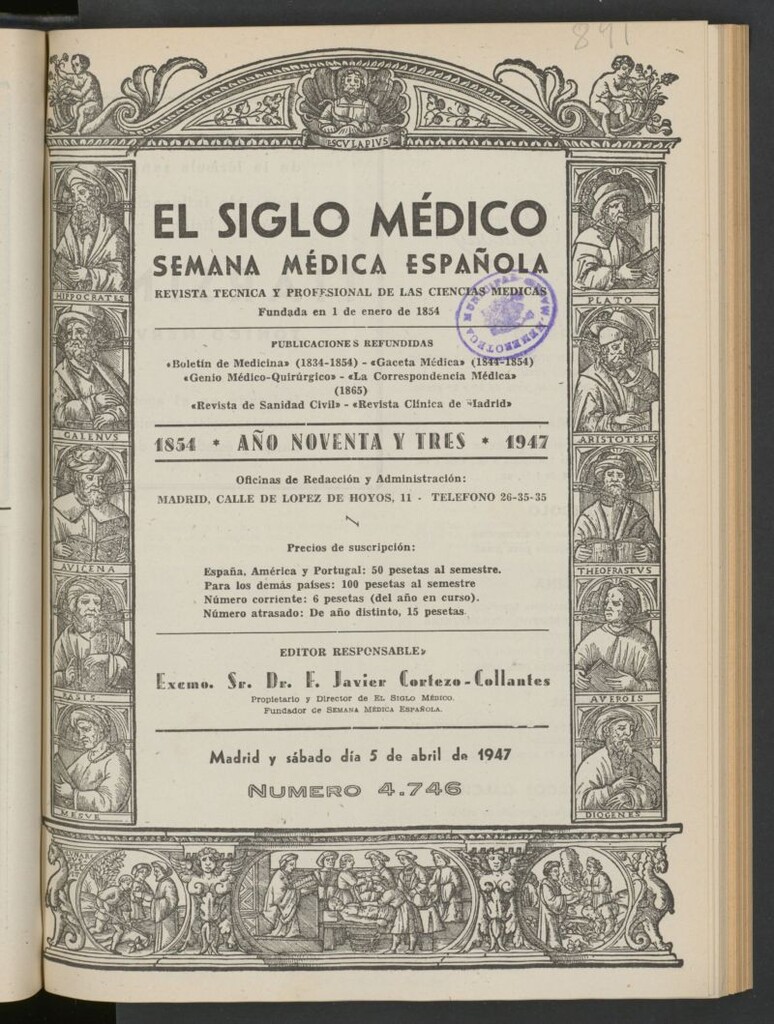 Miniatura de El Siglo médico: boletín de medicina y gaceta médica del 5 de abril de 1947