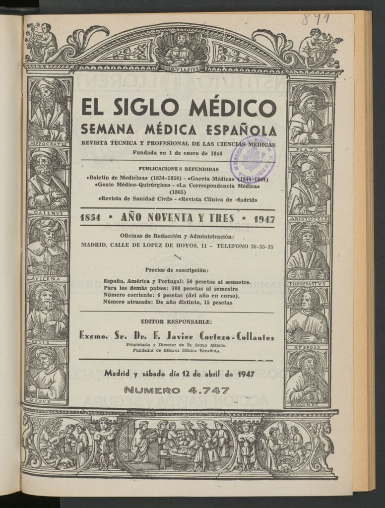 Miniatura de El Siglo médico: boletín de medicina y gaceta médica del 12 de abril de 1947