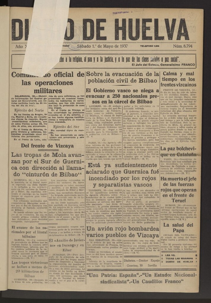 Miniatura de Diario de Huelva : periódico independiente del 1 de mayo de 1937