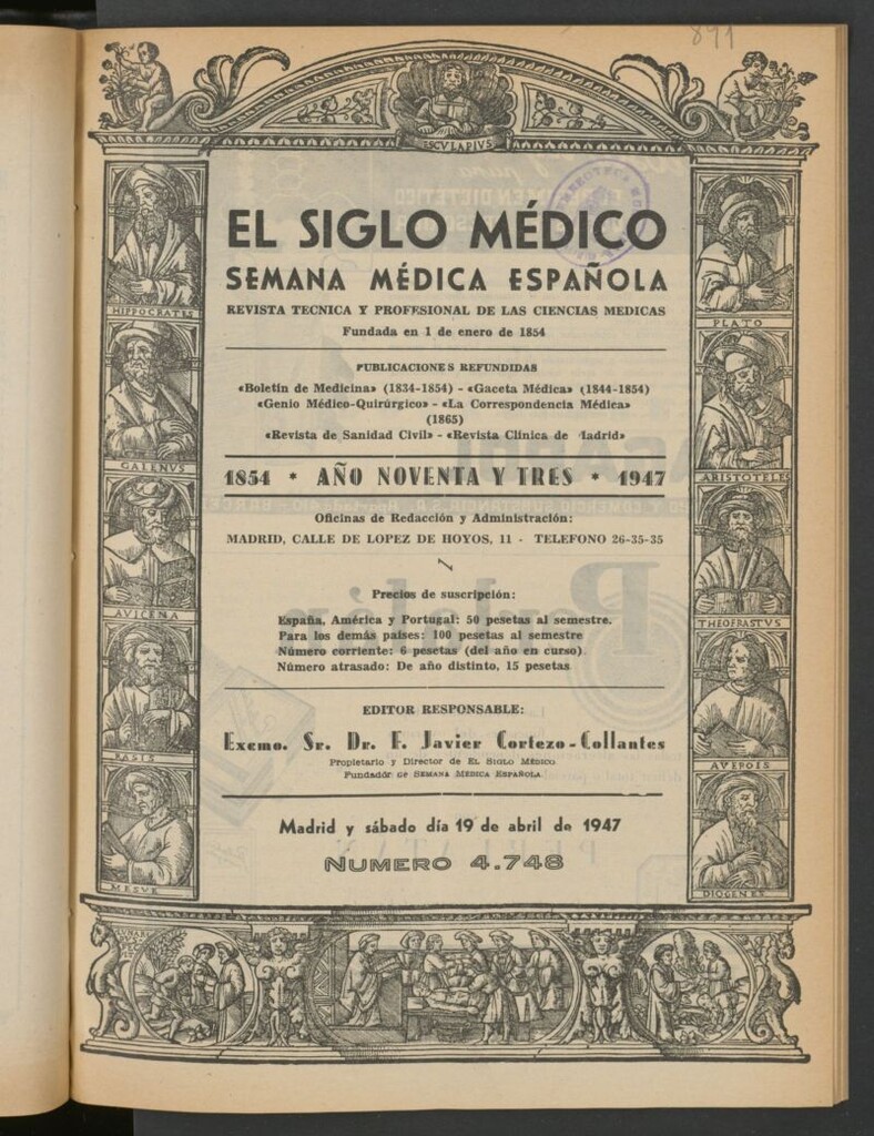 Miniatura de El Siglo médico: boletín de medicina y gaceta médica del 19 de abril de 1947