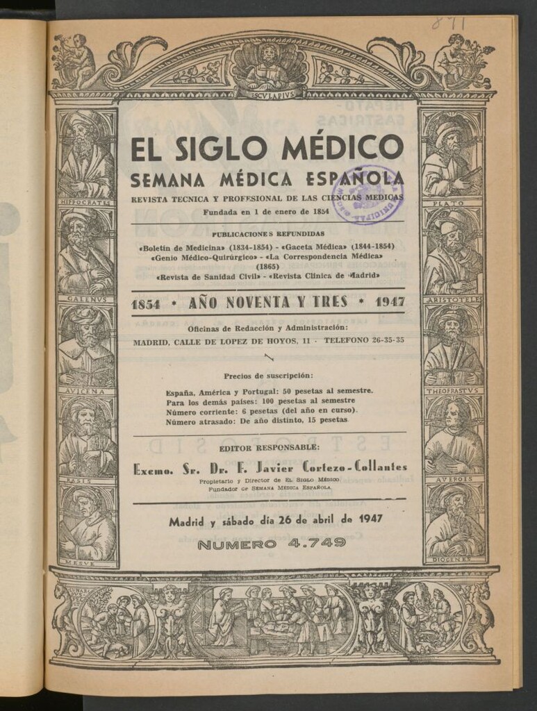 Miniatura de El Siglo médico: boletín de medicina y gaceta médica del 26 de abril de 1947