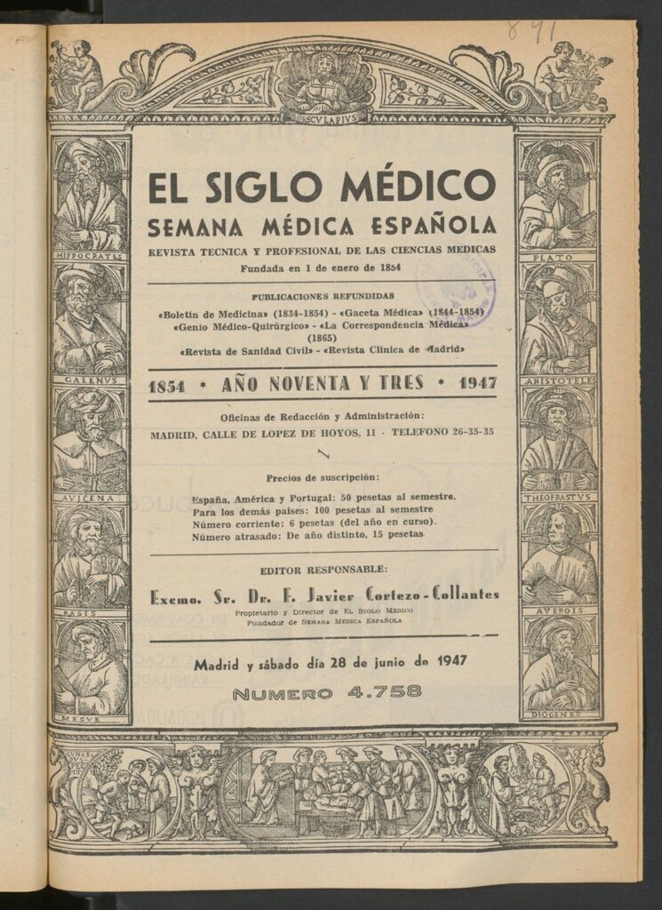 Miniatura de El Siglo médico: boletín de medicina y gaceta médica del 28 de junio de 1947