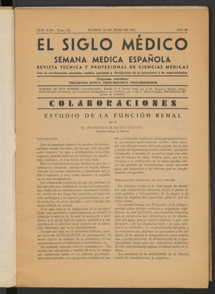 Miniatura de El Siglo médico : boletín de medicina y gaceta médica del 12 de julio de 1947