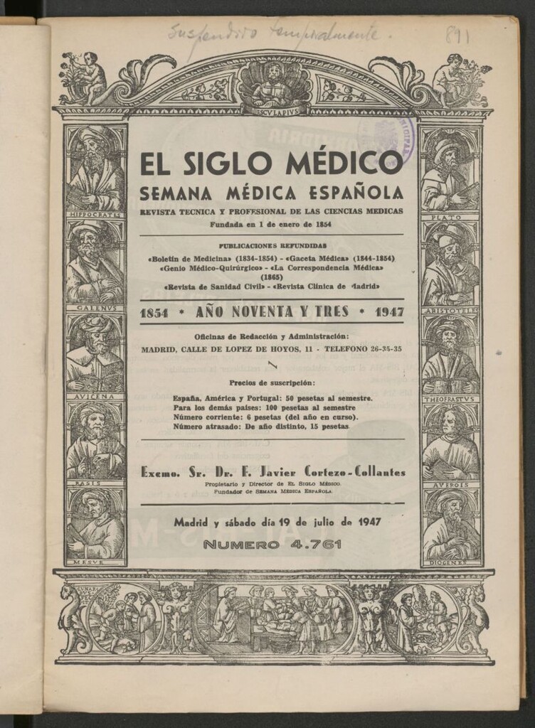 Miniatura de El Siglo médico : boletín de medicina y gaceta médica del 19 de julio de 1947