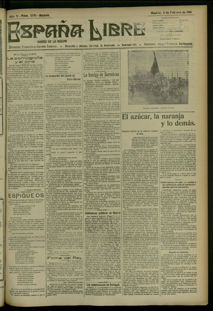 Miniatura de España Libre : Diario de la noche del 4 de febrero de 1916, nº 1536 [sic]