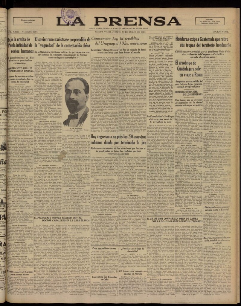 Miniatura de La Prensa: único diario español e hispano americano en Nueva York, del 18 de julio de 1929, nº 3591