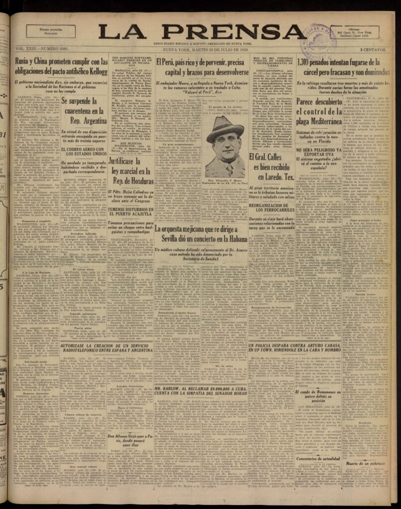 Miniatura de La Prensa: único diario español e hispano americano en Nueva York, del 23 de julio de 1929, nº 3595