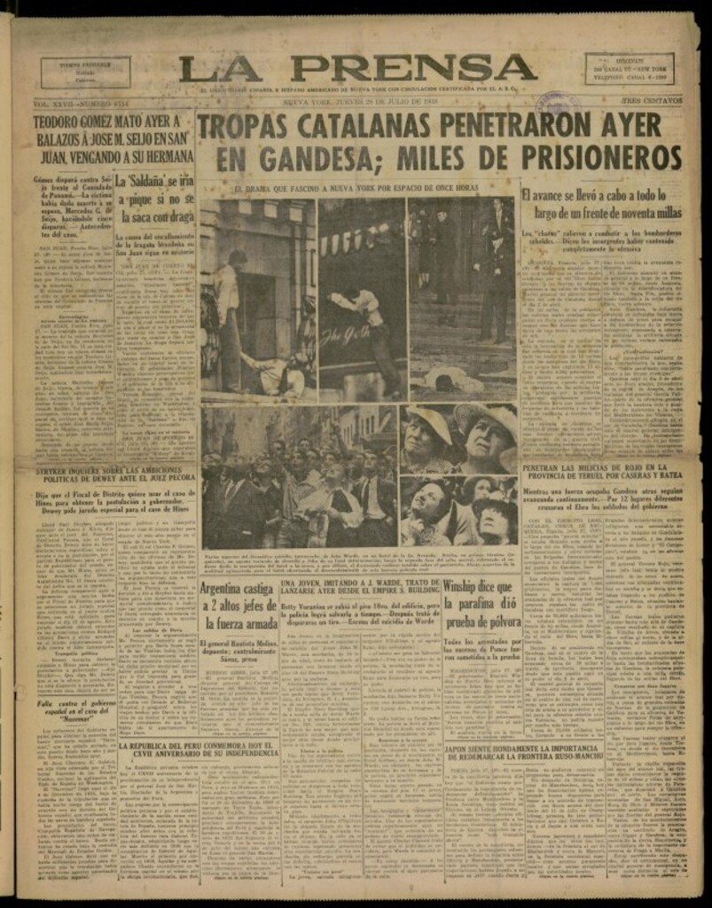 Miniatura de La Prensa: único diario español e hispano americano en Nueva York del 28 de julio de 1938, nº 6714