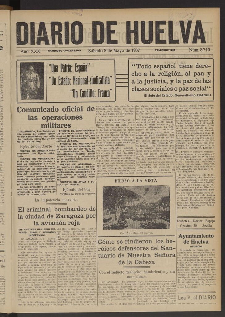 Miniatura de Diario de Huelva : periódico independiente del 8 de mayo de 1937