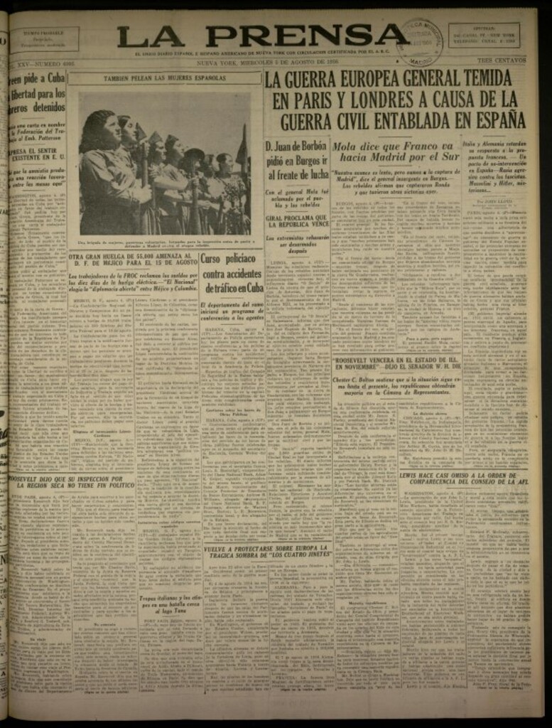 Miniatura de La Prensa: único diario español e hispano americano en Nueva York del 5 de agosto de 1936, nº 6095