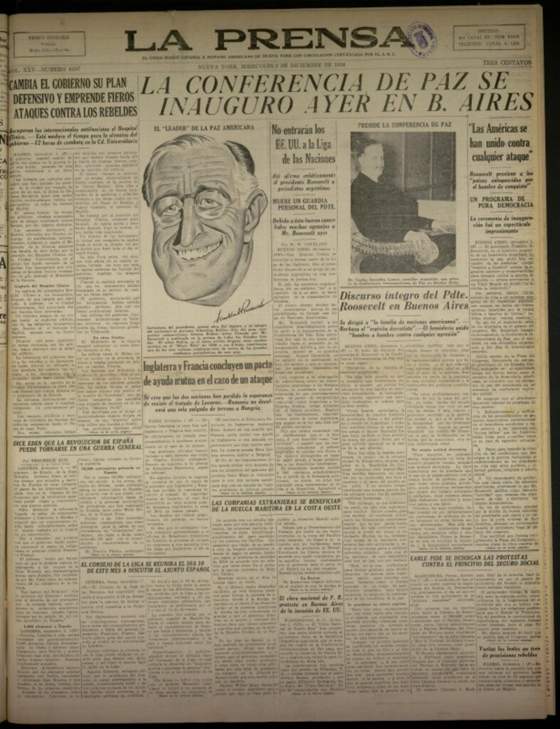 Miniatura de La Prensa: único diario español e hispano americano en Nueva York del 2 de diciembre de 1936, nº 6197