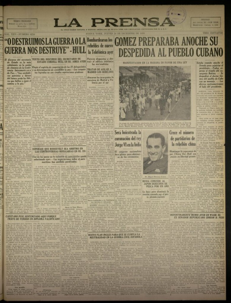 Miniatura de La Prensa: único diario español e hispano americano en Nueva York del 24 de diciembre de 1936, nº 6216