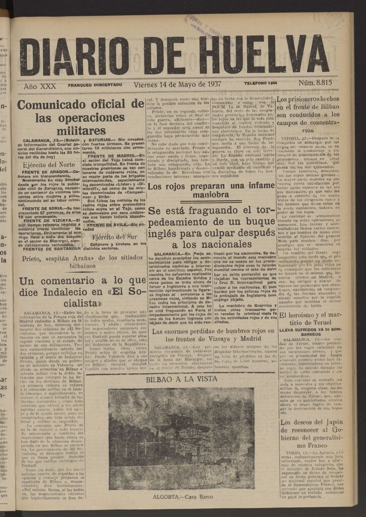 Miniatura de Diario de Huelva : periódico independiente del 14 de mayo de 1937