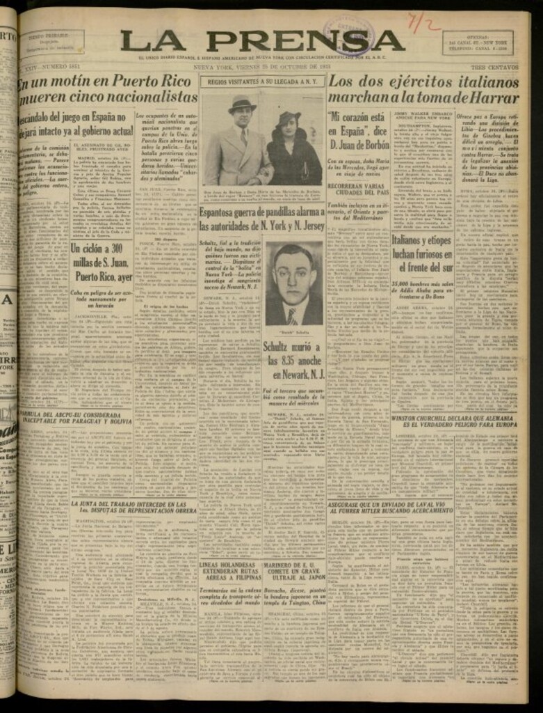 Miniatura de La Prensa: único diario español e hispano americano en Nueva York del 25 de octubre de 1935, nº 5851