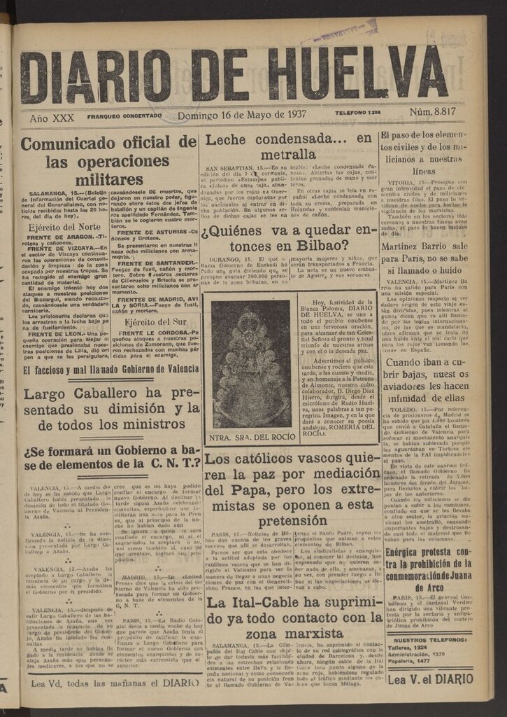 Miniatura de Diario de Huelva : periódico independiente del 16 de mayo de 1937