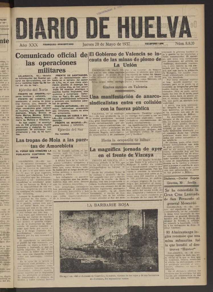 Miniatura de Diario de Huelva : periódico independiente del 20 de mayo de 1937